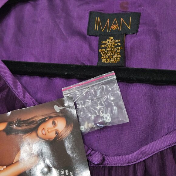 NEW Iman Top 1X Purple Cami Sheer With Attached Cardigan Embellished Sequin - Picture 13 of 14